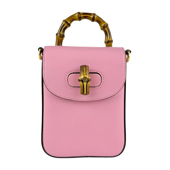GUCCI Pink Leather Bamboo Shoulder Bag - Picture 1 of 5